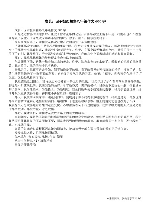 成长,因承担而精彩九年级作文600字