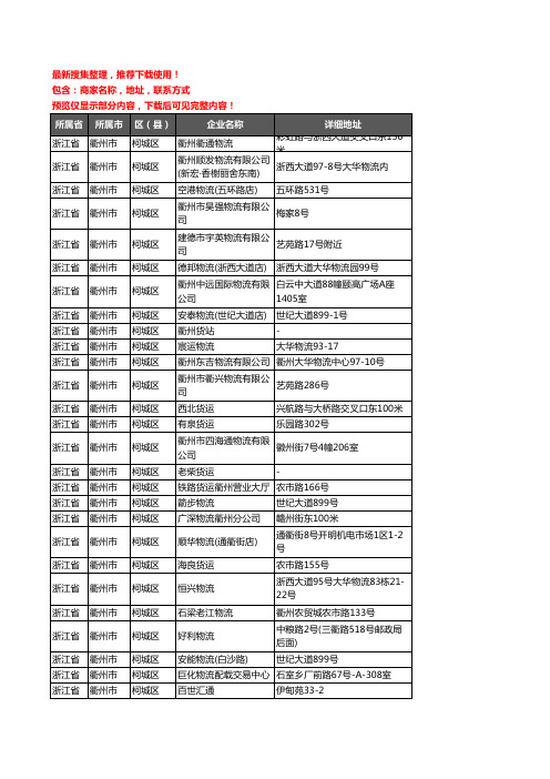 新版浙江省衢州市柯城区托运企业公司商家户名录单联系方式地址大全116家