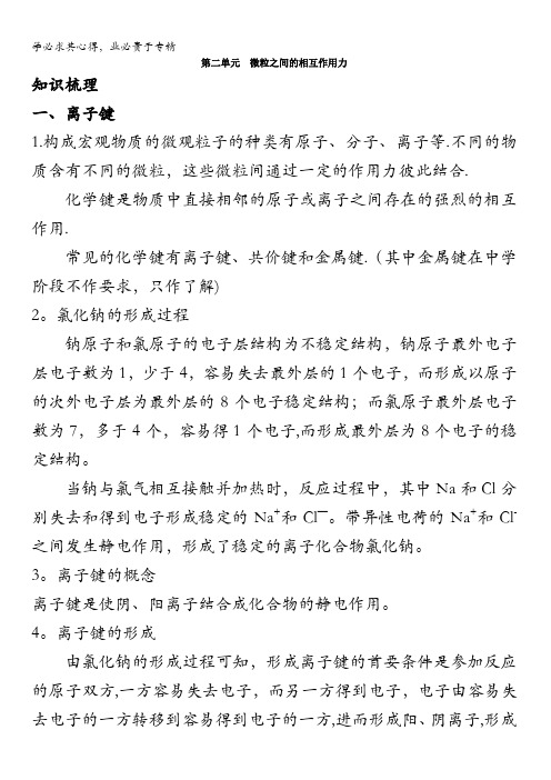 高一化学苏教版2学案：知识梳理第二单元微粒之间的相互作用力含解析