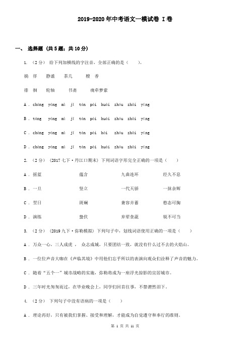 2019-2020年中考语文一模试卷 I卷