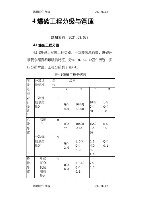 爆破等级划分表之欧阳家百创编