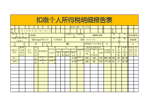 个人所得税明细报告表模板【excel表格模板】