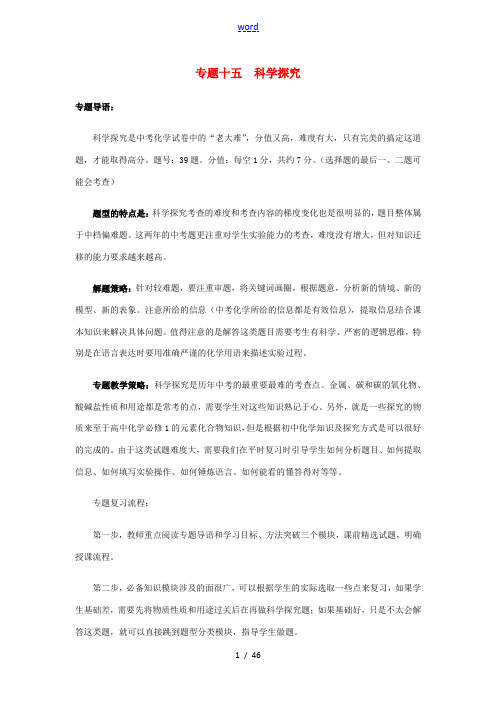 北京市中考化学专题复习案 专题十五 科学探究-人教版初中九年级全册化学试题