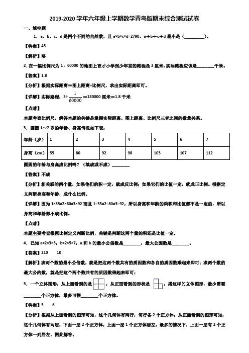 2019-2020学年六年级上学期数学青岛版期末综合测试试卷含解析