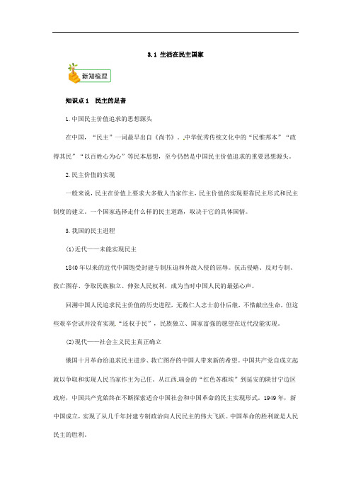 部编版《道德与法治》九年级上册3.1《生活在民主国家》知识点+典型例题