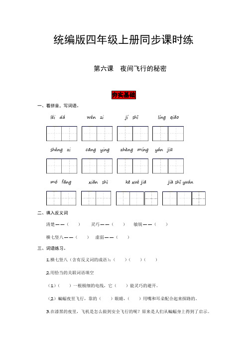 小学语文四年级上册第6课 夜间飞行的秘密   同步课时练(有答案,含解析)