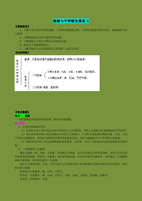 初中物理中考专题能源与可持续发展复习