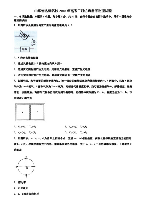 山东省达标名校2018年高考二月仿真备考物理试题含解析