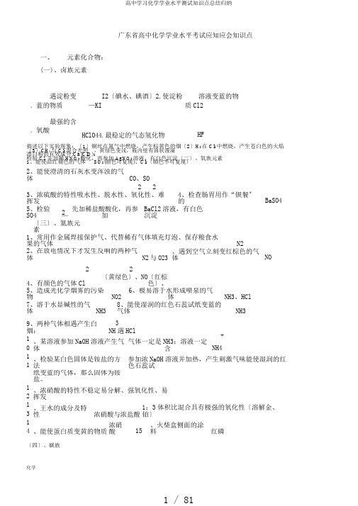 高中学习化学学业水平测试知识点总结归纳