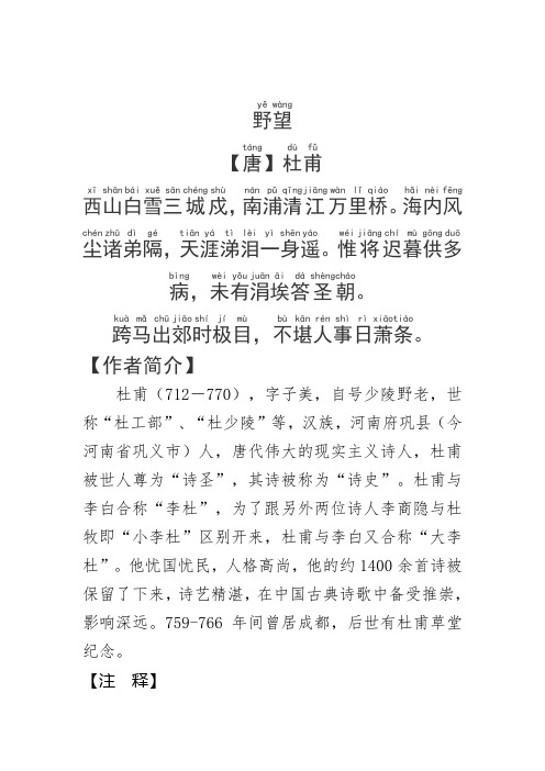 《野望》杜甫.拼音版