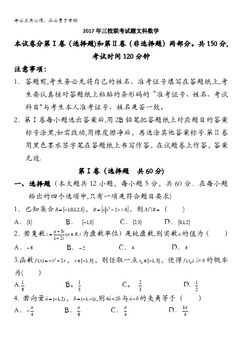 青海省西宁市第四高级中学、第五中学、第十四中学三校2017届高三4月联考数学(文)试题含答案