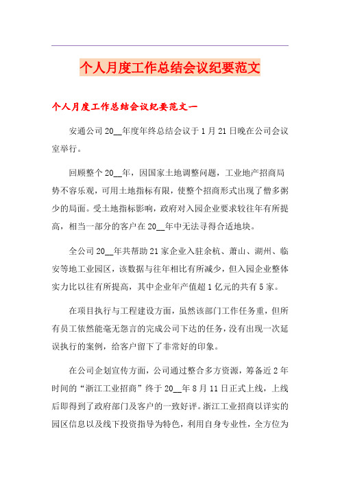 个人月度工作总结会议纪要范文(模板)