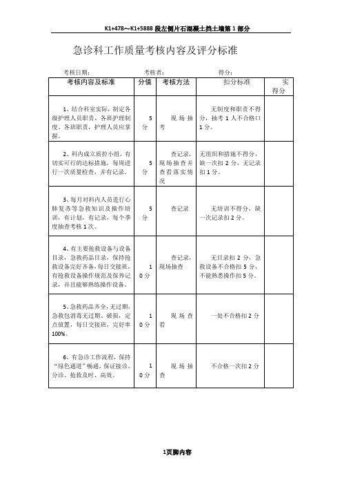 急诊科工作质量考核内容及评分标准.