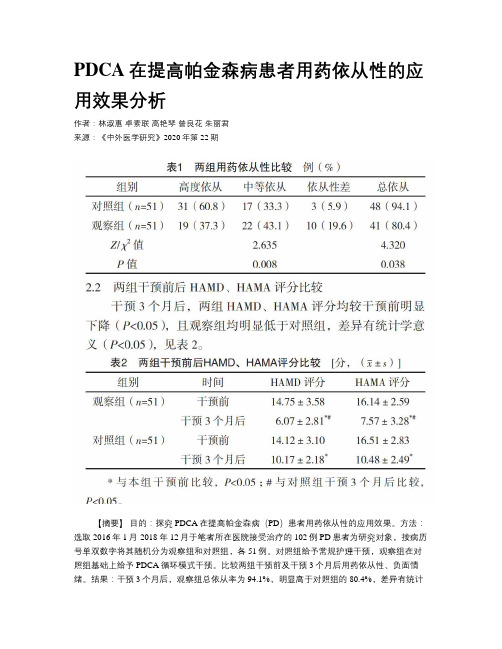 PDCA在提高帕金森病患者用药依从性的应用效果分析