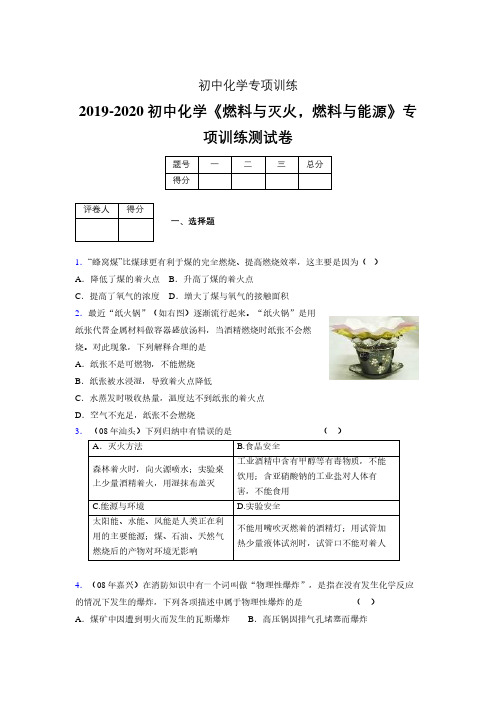 2019-2020学年初中化学《燃料与灭火,燃料与能源》专项训练模拟测试(含答案) (446)