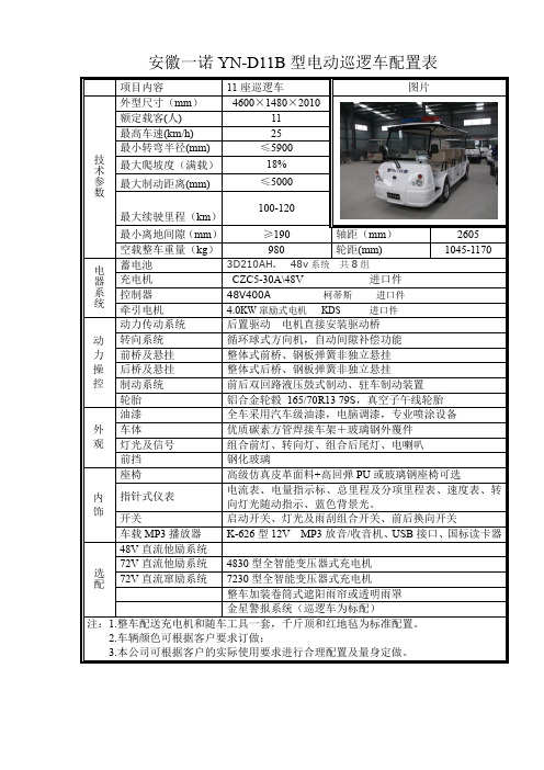 11A巡逻车配置表 48v直驱