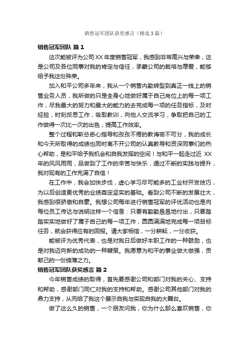 销售冠军团队获奖感言（精选3篇）