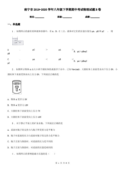 南宁市2019-2020学年八年级下学期期中考试物理试题B卷