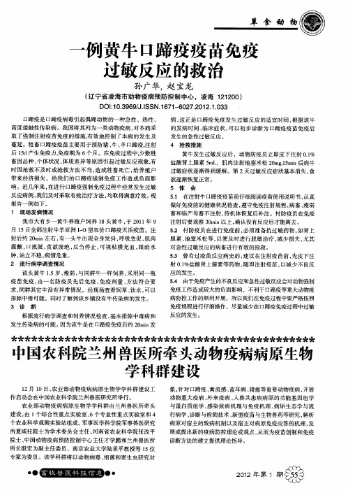 一例黄牛口蹄疫疫苗免疫过敏反应的救治