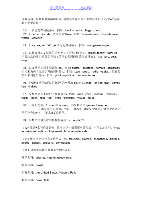 可数名词有单数和复数两种形式
