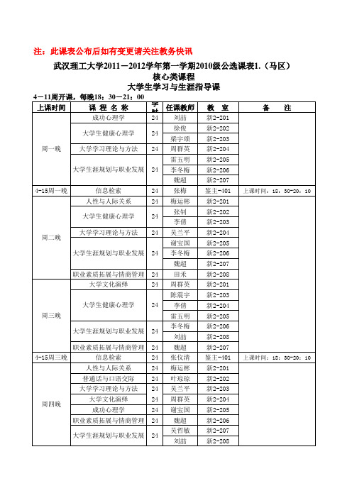 武汉理工大学公选课课表 2011-2012(1)