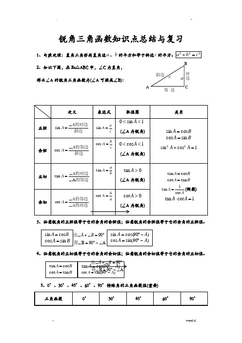 锐角三角函数知识点总结