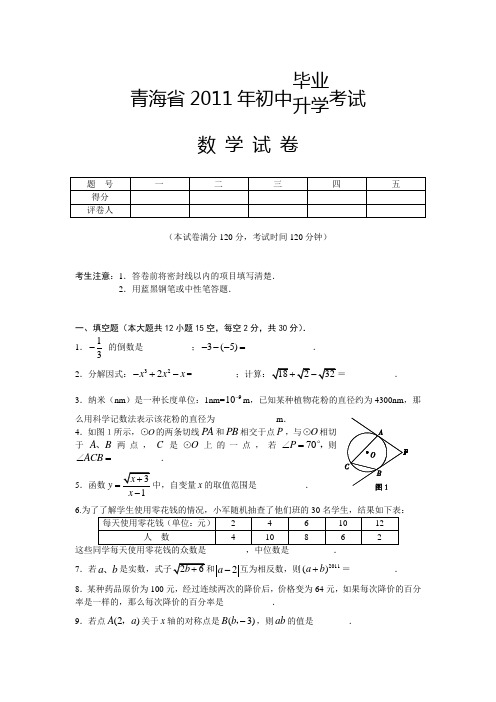 2011年青海省中考真题(word版含答案)