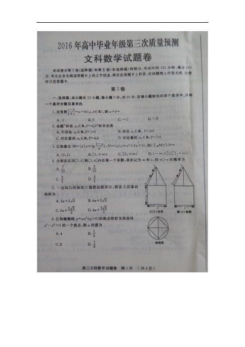 河南省郑州市高三第三次模拟考试数学(文)试题 扫描版