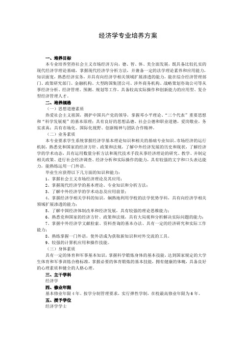 经济学专业培养方案