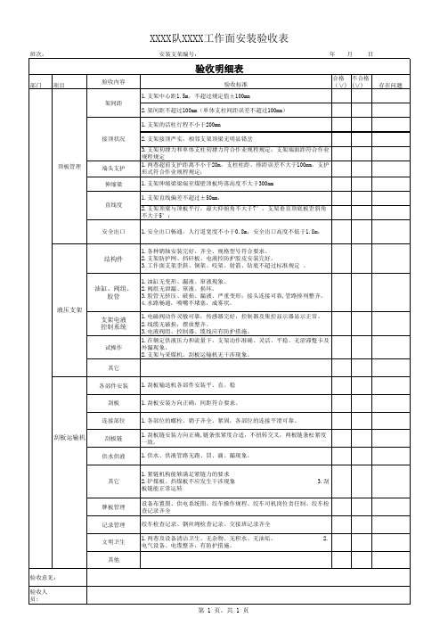 综采工作面安装验收表