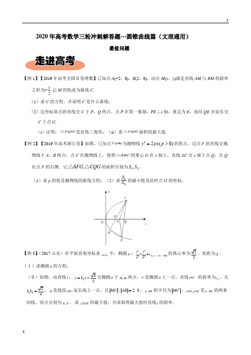 专题03最值问题-2020年高考数学三轮冲刺解答题(圆锥曲线篇(文理通用))【原卷版】