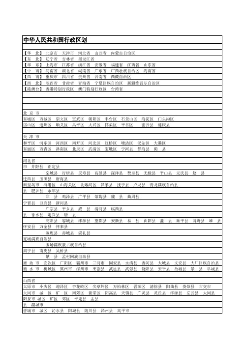 最新全国行政区域划分