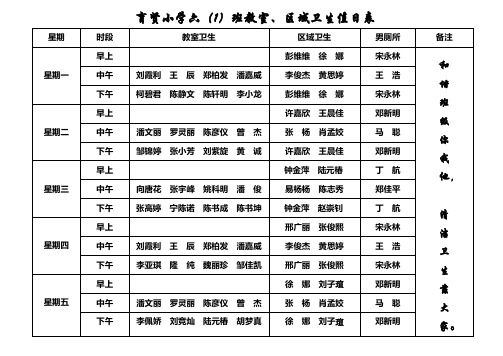 601班卫生值日表