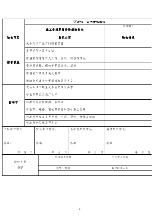 施工电梯零部件进场验收表