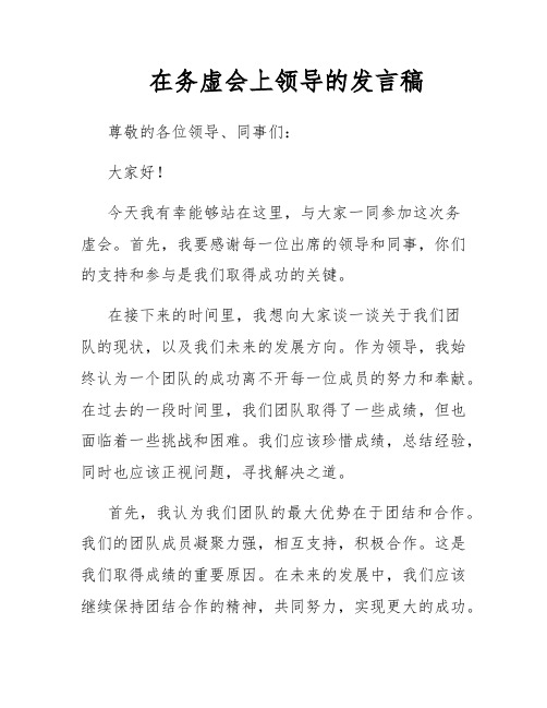 在务虚会上领导的发言稿