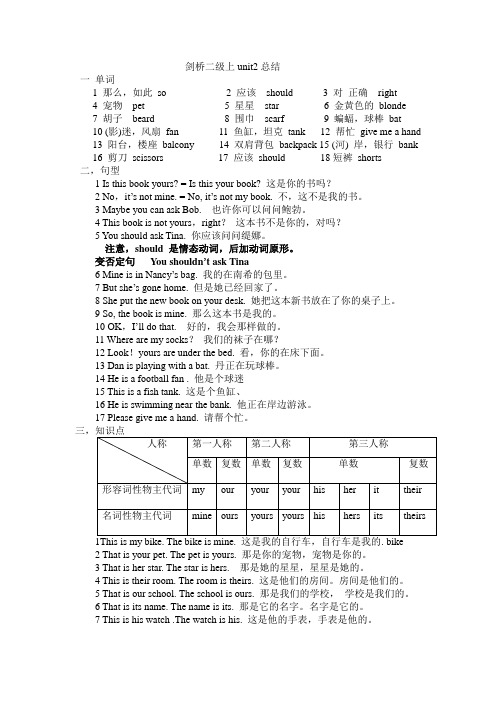剑桥二级上unit2总结