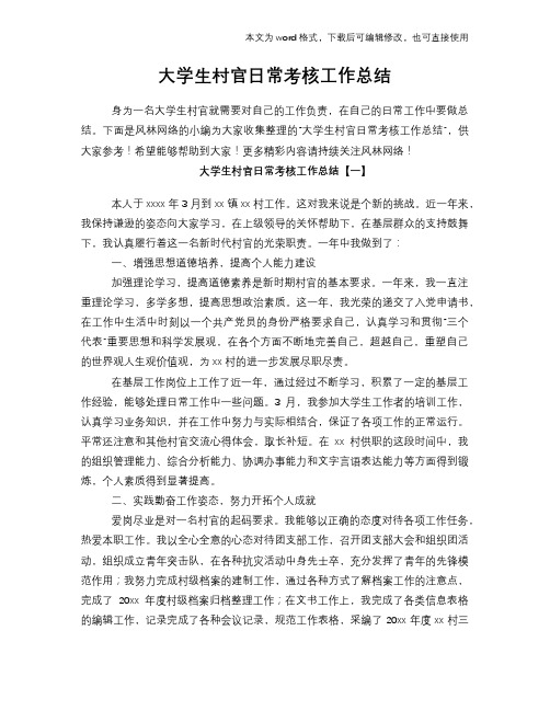 大学生村官日常考核工作总结