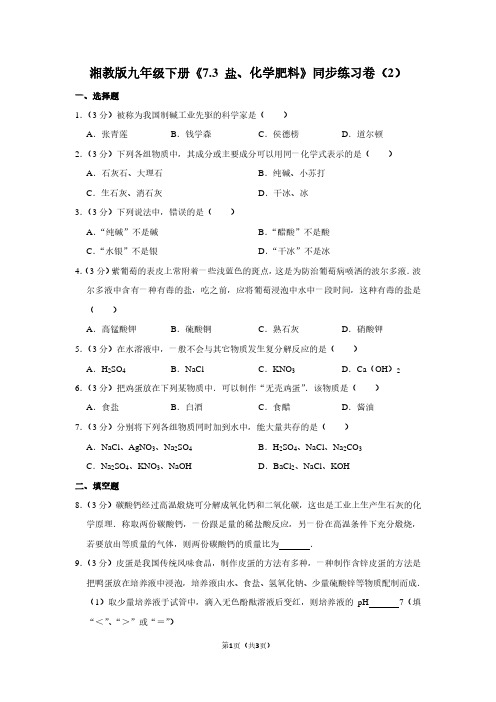 湘教版九年级(下)《7.3 盐、化学肥料》同步练习卷(2)