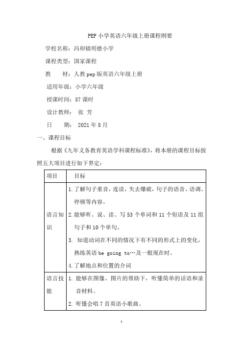 六年级英语上册课程纲要