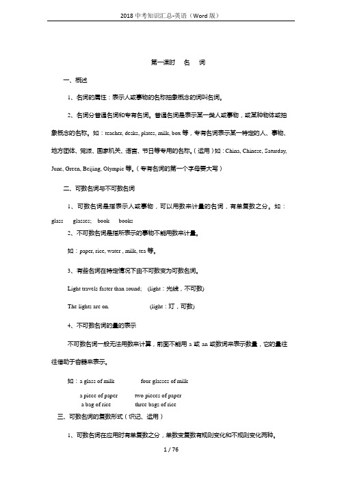 2018中考知识汇总-英语(Word版)