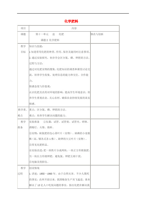 九年级化学下册 第十一单元 盐 化肥 课题2 化学肥料教