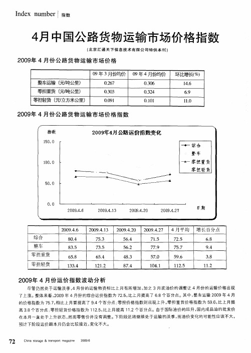 4月中国公路货物运输市场价格指数(北京汇通天下信息技术有限公司特供本刊)