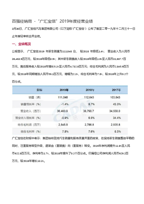 汽车百强经销商广汇宝信2019年经营业绩