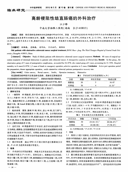 高龄梗阻性结直肠癌的外科治疗