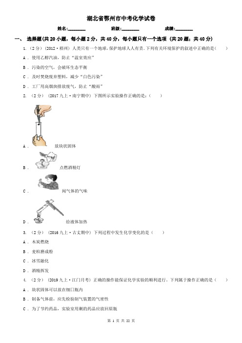 湖北省鄂州市中考化学试卷