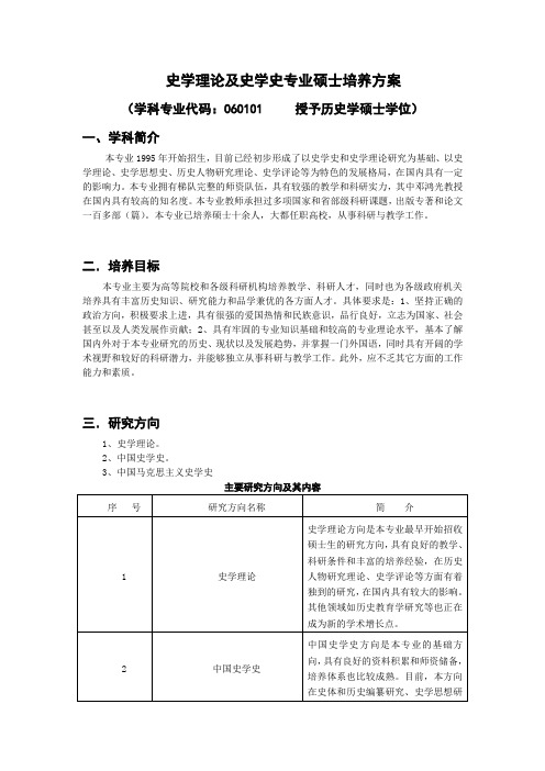 02、060101史学理论专业硕士培养方案