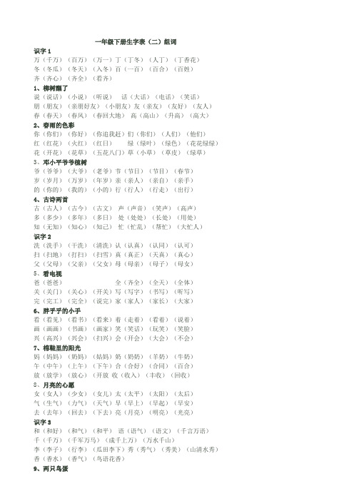 一年级下册生字扩词.(打印的)doc