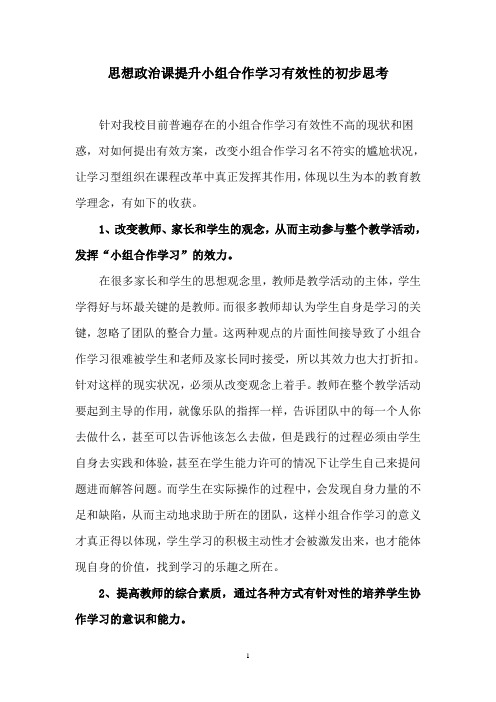 思想政治课提升小组合作学习有效性的初步思考