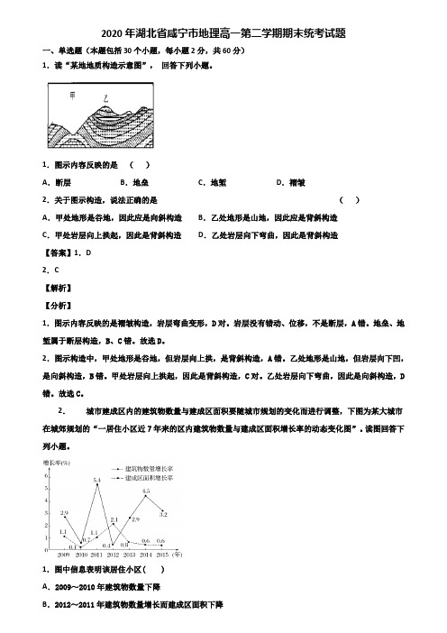 2020年湖北省咸宁市地理高一第二学期期末统考试题含解析