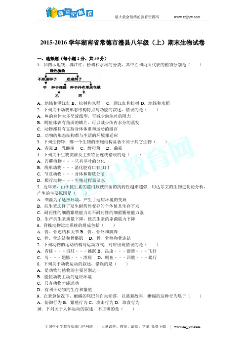 湖南省常德市澧县2015-2016学年八年级(上)期末生物试卷(解析版)